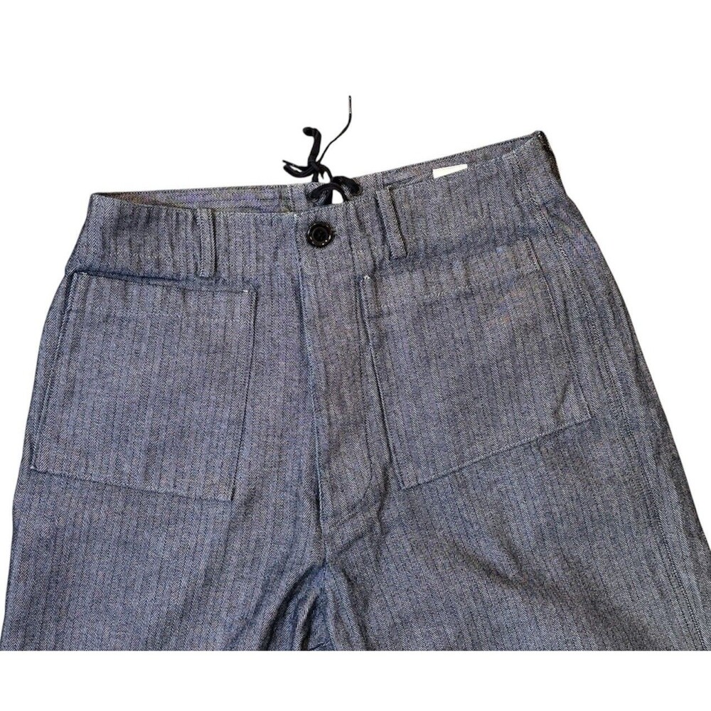 Jipijapa Japan Pants Size 2 Blue Herringbone Button High Rise Lace Up Back - Picture 3 of 8